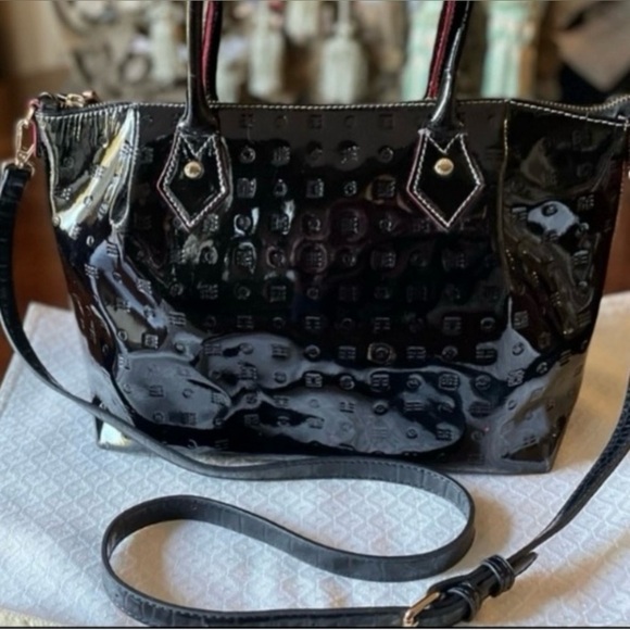 “ARCADIA” 🇮🇹 BLACK EMBOSSED PATENT LEATHER BAG - Picture 2 of 11